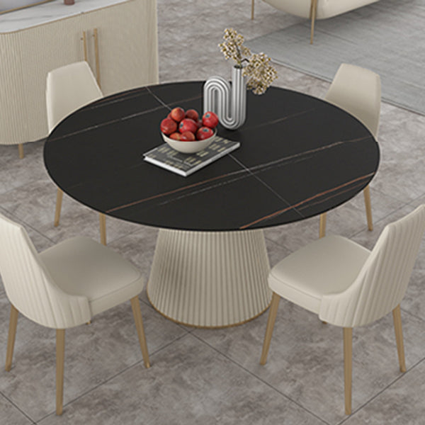 Modern Round Dining Table Stone Top Table with Pedestal Base Black 47.2"L x 47.2"W x 29.5"H Without Chairs Clearhalo ' dining_table' 'Dining Tables & Seating' 'Dining Tables' 'furn' 'furn_dining_table' 'Furniture' 'furniture_dining_table' 'Kitchen & Dining Furniture' 'kitchen&dining_furn' 'kitchen' 'kitchen_dining_table' 4491434