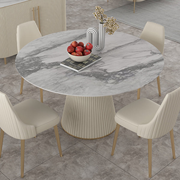 Modern Round Dining Table Stone Top Table with Pedestal Base Light Gray 51.2"L x 51.2"W x 29.5"H Without Chairs Clearhalo ' dining_table' 'Dining Tables & Seating' 'Dining Tables' 'furn' 'furn_dining_table' 'Furniture' 'furniture_dining_table' 'Kitchen & Dining Furniture' 'kitchen&dining_furn' 'kitchen' 'kitchen_dining_table' 4491435