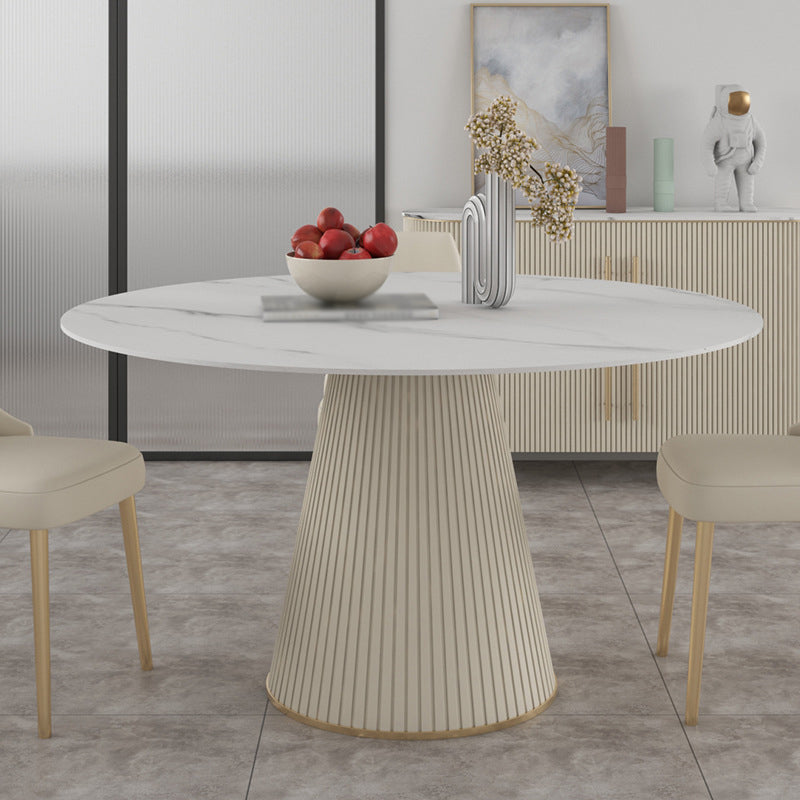 Modern Round Dining Table Stone Top Table with Pedestal Base White 51.2"L x 51.2"W x 29.5"H Without Chairs Clearhalo ' dining_table' 'Dining Tables & Seating' 'Dining Tables' 'furn' 'furn_dining_table' 'Furniture' 'furniture_dining_table' 'Kitchen & Dining Furniture' 'kitchen&dining_furn' 'kitchen' 'kitchen_dining_table' 4491436