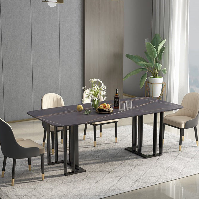 Rectangle Double Pedestal Luxury Table Sintered Stone Fixed Table for Kitchen Clearhalo ' dining_table' 'Dining Tables & Seating' 'Dining Tables' 'furn' 'furn_dining_table' 'Furniture' 'furniture_dining_table' 'Kitchen & Dining Furniture' 'kitchen&dining_furn' 'kitchen' 'kitchen_dining_table' 4491465