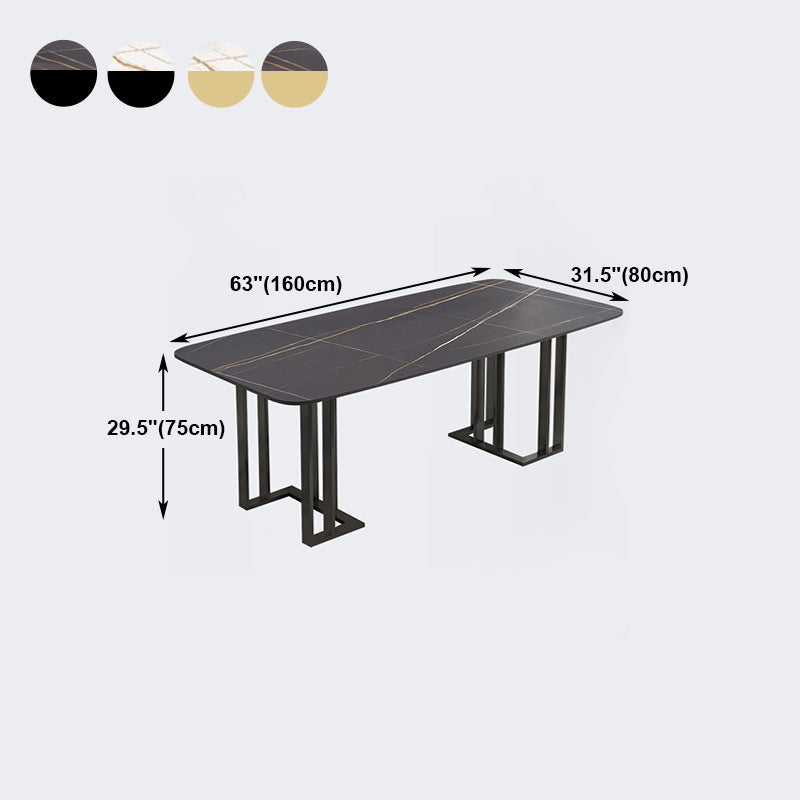 Rectangle Double Pedestal Luxury Table Sintered Stone Fixed Table for Kitchen Clearhalo ' dining_table' 'Dining Tables & Seating' 'Dining Tables' 'furn' 'furn_dining_table' 'Furniture' 'furniture_dining_table' 'Kitchen & Dining Furniture' 'kitchen&dining_furn' 'kitchen' 'kitchen_dining_table' 4491469