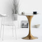 Metal Modern Round Dining Table Marble Top Indoor Table with Tulip Base White-Gold 23.6"L x 23.6"W x 29.5"H Without Chairs Clearhalo ' dining_table' 'Dining Tables & Seating' 'Dining Tables' 'furn' 'furn_dining_table' 'Furniture' 'furniture_dining_table' 'Kitchen & Dining Furniture' 'kitchen&dining_furn' 'kitchen' 'kitchen_dining_table' 4491475