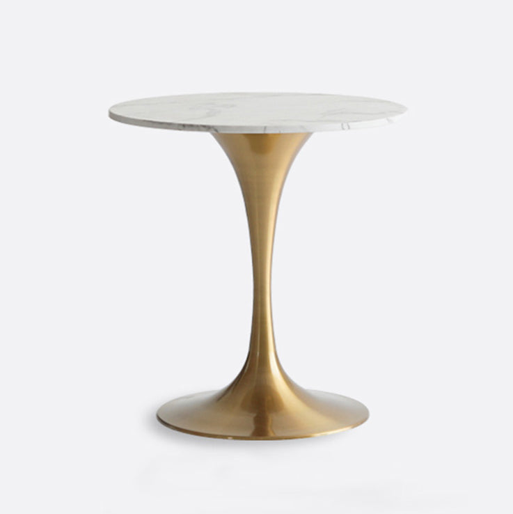 Metal Modern Round Dining Table Marble Top Indoor Table with Tulip Base White-Gold Without Chairs Clearhalo ' dining_table' 'Dining Tables & Seating' 'Dining Tables' 'furn' 'furn_dining_table' 'Furniture' 'furniture_dining_table' 'Kitchen & Dining Furniture' 'kitchen&dining_furn' 'kitchen' 'kitchen_dining_table' 4491477