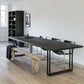 Rectangle Industrial Dining Table Solid Wood Double Pedestal Table with Metal Base Black 78.7"L x 31.5"W x 29.5"H Without Chairs Clearhalo ' dining_table' 'Dining Tables & Seating' 'Dining Tables' 'furn' 'furn_dining_table' 'Furniture' 'furniture_dining_table' 'Kitchen & Dining Furniture' 'kitchen&dining_furn' 'kitchen' 'kitchen_dining_table' 4491520