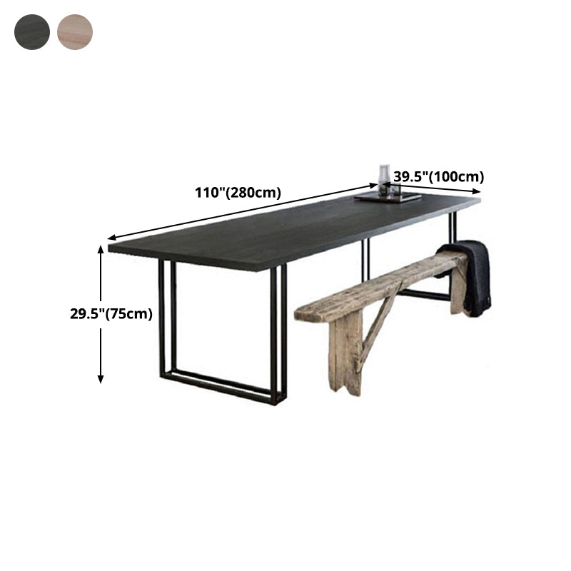 Rectangle Industrial Dining Table Solid Wood Double Pedestal Table with Metal Base Clearhalo ' dining_table' 'Dining Tables & Seating' 'Dining Tables' 'furn' 'furn_dining_table' 'Furniture' 'furniture_dining_table' 'Kitchen & Dining Furniture' 'kitchen&dining_furn' 'kitchen' 'kitchen_dining_table' 4491534