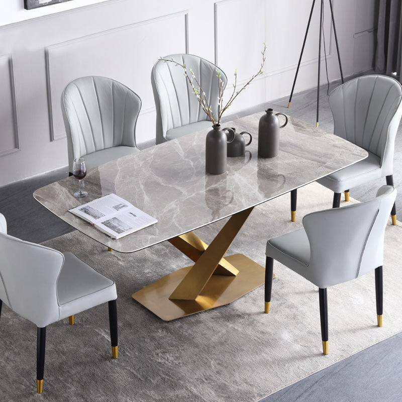 Sintered Stone Dining Table Luxury Style Pedestal Table for Dining Room Gray 55.1"L x 31.5"W x 29.5"H Without Chairs Clearhalo ' dining_table' 'Dining Tables & Seating' 'Dining Tables' 'furn' 'furn_dining_table' 'Furniture' 'furniture_dining_table' 'Kitchen & Dining Furniture' 'kitchen&dining_furn' 'kitchen' 'kitchen_dining_table' 4491550