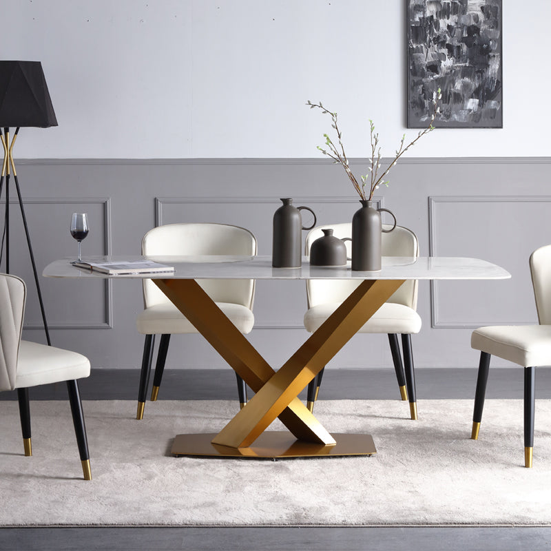 Sintered Stone Dining Table Luxury Style Pedestal Table for Dining Room White 51.2"L x 27.6"W x 29.5"H Without Chairs Clearhalo ' dining_table' 'Dining Tables & Seating' 'Dining Tables' 'furn' 'furn_dining_table' 'Furniture' 'furniture_dining_table' 'Kitchen & Dining Furniture' 'kitchen&dining_furn' 'kitchen' 'kitchen_dining_table' 4491552