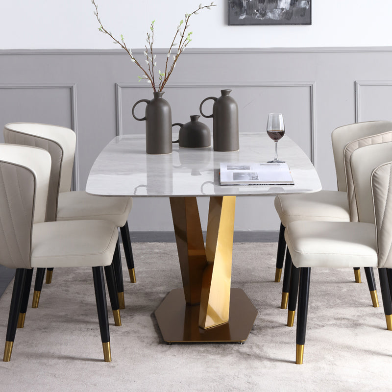 Sintered Stone Dining Table Luxury Style Pedestal Table for Dining Room Clearhalo ' dining_table' 'Dining Tables & Seating' 'Dining Tables' 'furn' 'furn_dining_table' 'Furniture' 'furniture_dining_table' 'Kitchen & Dining Furniture' 'kitchen&dining_furn' 'kitchen' 'kitchen_dining_table' 4491562