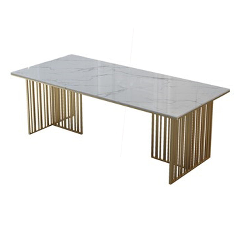 Luxury Sintered Stone Top Dining Table Rectangle Indoor Table with Double Pedestal Base White Without Chairs Clearhalo ' dining_table' 'Dining Tables & Seating' 'Dining Tables' 'furn' 'furn_dining_table' 'Furniture' 'furniture_dining_table' 'Kitchen & Dining Furniture' 'kitchen&dining_furn' 'kitchen' 'kitchen_dining_table' 4491592