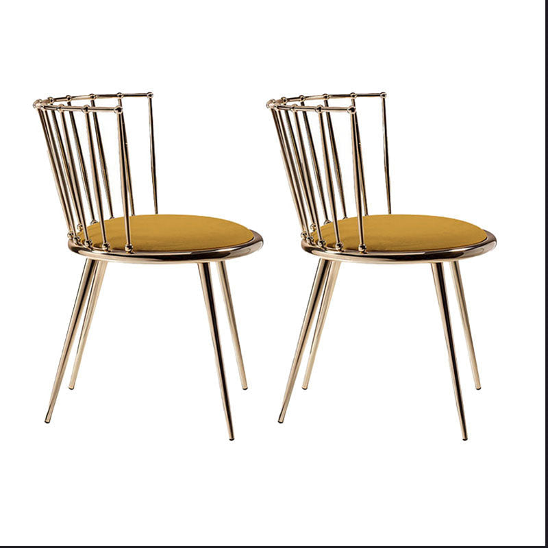 Scandinavian Style Armless Windsor Back Side Chairs Upholstered Dining Chairs Yellow 2 Piece Set Clearhalo ' kitchen&dining_furn' 'Dining Chairs' 'Dining Tables & Seating' 'dining_chair' 'furn' 'furn_dining_chair' 'Furniture' 'furniture_dining_chair' 'Kitchen & Dining Furniture' 'kitchen' 4491627