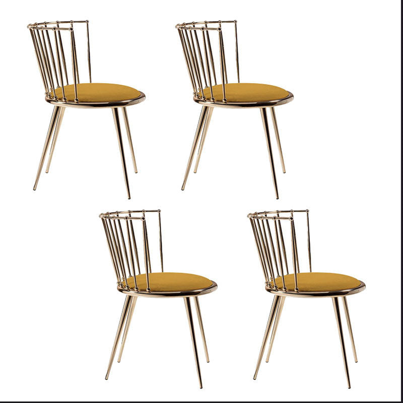 Scandinavian Style Armless Windsor Back Side Chairs Upholstered Dining Chairs Yellow 4 Piece Set Clearhalo ' kitchen&dining_furn' 'Dining Chairs' 'Dining Tables & Seating' 'dining_chair' 'furn' 'furn_dining_chair' 'Furniture' 'furniture_dining_chair' 'Kitchen & Dining Furniture' 'kitchen' 4491628
