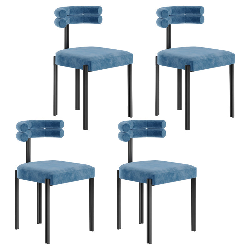 Designer Style Restaurant Velvet Side Chair Matte Finish Open Back Dining Chair Blue 4 Piece Set Clearhalo ' kitchen&dining_furn' 'Dining Chairs' 'Dining Tables & Seating' 'dining_chair' 'furn' 'furn_dining_chair' 'Furniture' 'furniture_dining_chair' 'Kitchen & Dining Furniture' 'kitchen' 4491638
