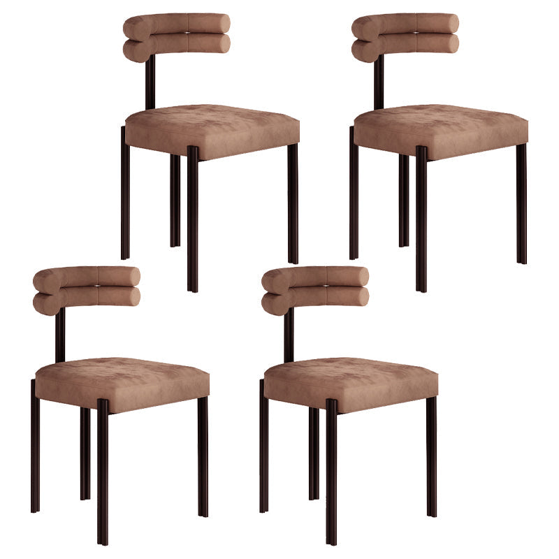 Designer Style Restaurant Velvet Side Chair Matte Finish Open Back Dining Chair Khaki 4 Piece Set Clearhalo ' kitchen&dining_furn' 'Dining Chairs' 'Dining Tables & Seating' 'dining_chair' 'furn' 'furn_dining_chair' 'Furniture' 'furniture_dining_chair' 'Kitchen & Dining Furniture' 'kitchen' 4491639