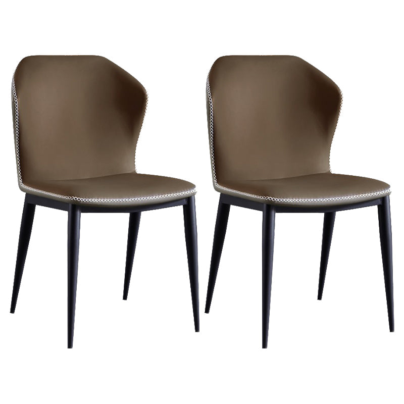 Contemporary Armless Chair Matte Finish Leather Curved Wingback Side Chair for Dining Room Dark Gray 2 Piece Set Clearhalo ' kitchen&dining_furn' 'Dining Chairs' 'Dining Tables & Seating' 'dining_chair' 'furn' 'furn_dining_chair' 'Furniture' 'furniture_dining_chair' 'Kitchen & Dining Furniture' 'kitchen' 4491654