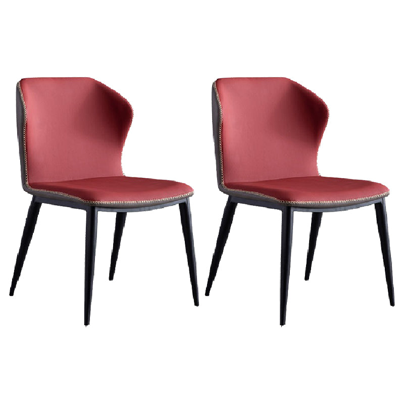 Contemporary Armless Chair Matte Finish Leather Curved Wingback Side Chair for Dining Room Red 2 Piece Set Clearhalo ' kitchen&dining_furn' 'Dining Chairs' 'Dining Tables & Seating' 'dining_chair' 'furn' 'furn_dining_chair' 'Furniture' 'furniture_dining_chair' 'Kitchen & Dining Furniture' 'kitchen' 4491655