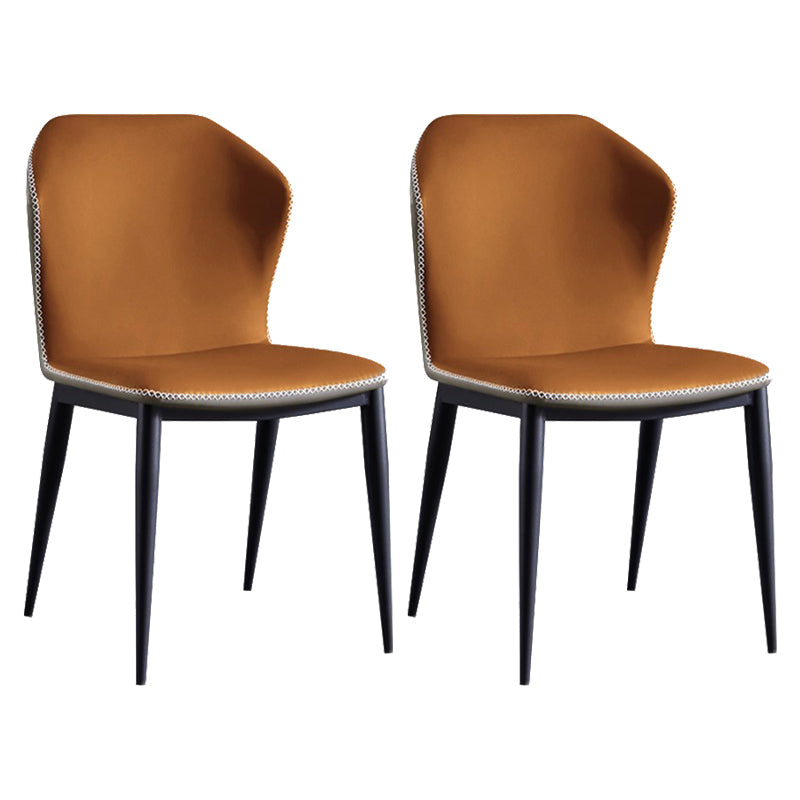 Contemporary Armless Chair Matte Finish Leather Curved Wingback Side Chair for Dining Room Orange 2 Piece Set Clearhalo ' kitchen&dining_furn' 'Dining Chairs' 'Dining Tables & Seating' 'dining_chair' 'furn' 'furn_dining_chair' 'Furniture' 'furniture_dining_chair' 'Kitchen & Dining Furniture' 'kitchen' 4491658