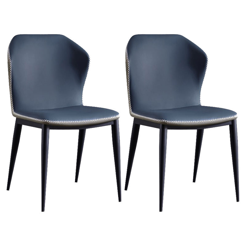 Contemporary Armless Chair Matte Finish Leather Curved Wingback Side Chair for Dining Room Blue 2 Piece Set Clearhalo ' kitchen&dining_furn' 'Dining Chairs' 'Dining Tables & Seating' 'dining_chair' 'furn' 'furn_dining_chair' 'Furniture' 'furniture_dining_chair' 'Kitchen & Dining Furniture' 'kitchen' 4491659