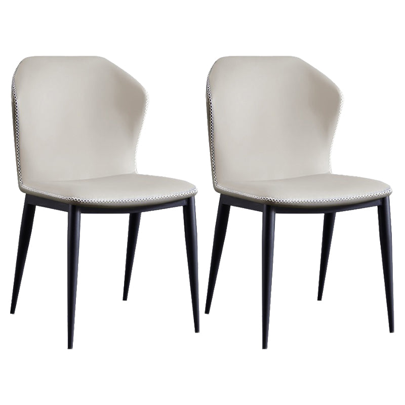 Contemporary Armless Chair Matte Finish Leather Curved Wingback Side Chair for Dining Room Off-White 2 Piece Set Clearhalo ' kitchen&dining_furn' 'Dining Chairs' 'Dining Tables & Seating' 'dining_chair' 'furn' 'furn_dining_chair' 'Furniture' 'furniture_dining_chair' 'Kitchen & Dining Furniture' 'kitchen' 4491661
