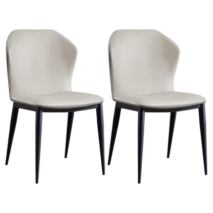 Contemporary Armless Chair Matte Finish Leather Curved Wingback Side Chair for Dining Room Off-White 2 Piece Set Clearhalo ' kitchen&dining_furn' 'Dining Chairs' 'Dining Tables & Seating' 'dining_chair' 'furn' 'furn_dining_chair' 'Furniture' 'furniture_dining_chair' 'Kitchen & Dining Furniture' 'kitchen' 4491661