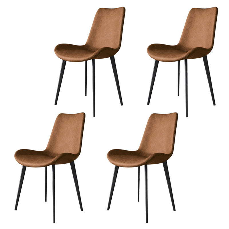 Modern Dining Side Chair Matte Finish Leather Curved Parsons Armless Chair Brown 4 Piece Set Clearhalo ' kitchen&dining_furn' 'Dining Chairs' 'Dining Tables & Seating' 'dining_chair' 'furn' 'furn_dining_chair' 'Furniture' 'furniture_dining_chair' 'Kitchen & Dining Furniture' 'kitchen' 4491798