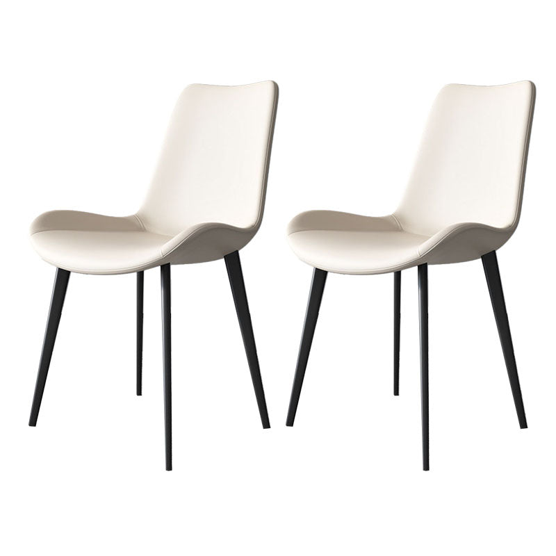 Modern Dining Side Chair Matte Finish Leather Curved Parsons Armless Chair Off-White 2 Piece Set Clearhalo ' kitchen&dining_furn' 'Dining Chairs' 'Dining Tables & Seating' 'dining_chair' 'furn' 'furn_dining_chair' 'Furniture' 'furniture_dining_chair' 'Kitchen & Dining Furniture' 'kitchen' 4491809