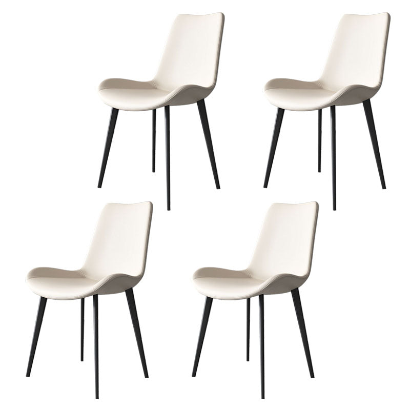 Modern Dining Side Chair Matte Finish Leather Curved Parsons Armless Chair Off-White 4 Piece Set Clearhalo ' kitchen&dining_furn' 'Dining Chairs' 'Dining Tables & Seating' 'dining_chair' 'furn' 'furn_dining_chair' 'Furniture' 'furniture_dining_chair' 'Kitchen & Dining Furniture' 'kitchen' 4491810