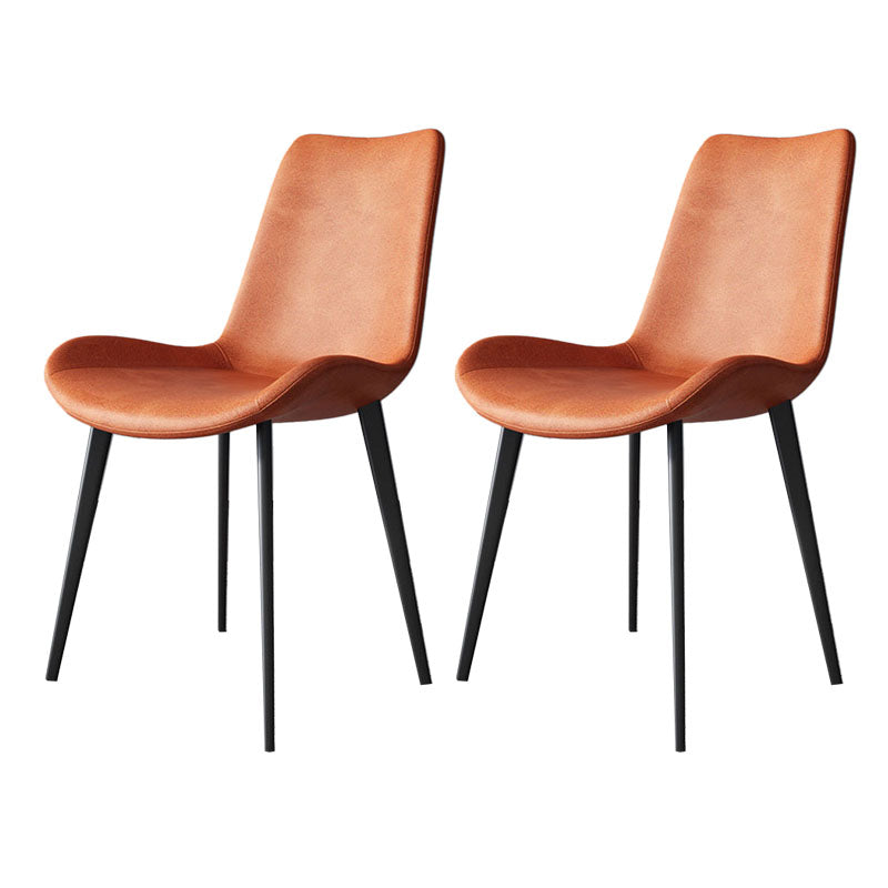 Modern Dining Side Chair Matte Finish Leather Curved Parsons Armless Chair Orange 2 Piece Set Clearhalo ' kitchen&dining_furn' 'Dining Chairs' 'Dining Tables & Seating' 'dining_chair' 'furn' 'furn_dining_chair' 'Furniture' 'furniture_dining_chair' 'Kitchen & Dining Furniture' 'kitchen' 4491818