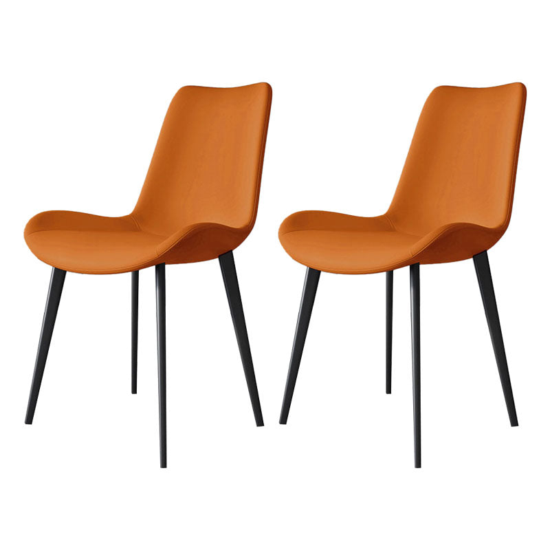 Modern Dining Side Chair Matte Finish Leather Curved Parsons Armless Chair Fluorescent Orange 2 Piece Set Clearhalo ' kitchen&dining_furn' 'Dining Chairs' 'Dining Tables & Seating' 'dining_chair' 'furn' 'furn_dining_chair' 'Furniture' 'furniture_dining_chair' 'Kitchen & Dining Furniture' 'kitchen' 4491821