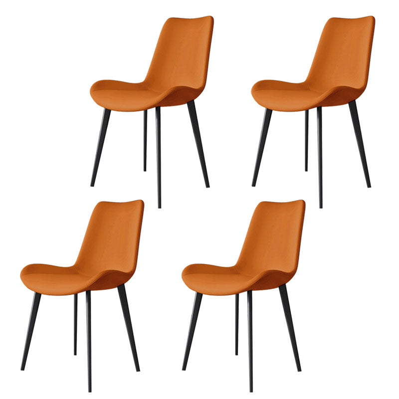 Modern Dining Side Chair Matte Finish Leather Curved Parsons Armless Chair Fluorescent Orange 4 Piece Set Clearhalo ' kitchen&dining_furn' 'Dining Chairs' 'Dining Tables & Seating' 'dining_chair' 'furn' 'furn_dining_chair' 'Furniture' 'furniture_dining_chair' 'Kitchen & Dining Furniture' 'kitchen' 4491822