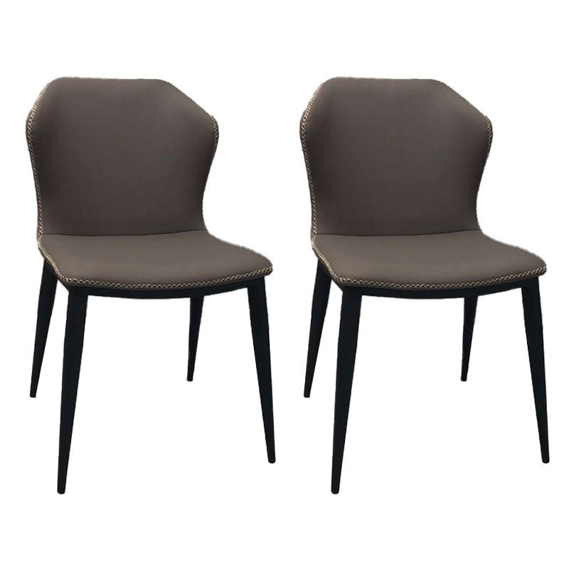Modern Side Chair Matte Finish Leather Curved Wingback Armless Chair for Dining Room Dark Gray 2 Piece Set Clearhalo ' kitchen&dining_furn' 'Dining Chairs' 'Dining Tables & Seating' 'dining_chair' 'furn' 'furn_dining_chair' 'Furniture' 'furniture_dining_chair' 'Kitchen & Dining Furniture' 'kitchen' 4491898