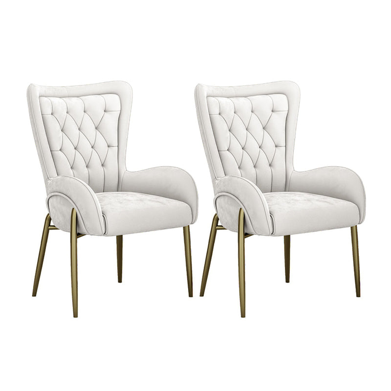 Glam Metal Dining Room Chairs Upholstered Arm Chair for Restaurant Use White 2 Piece Set Clearhalo ' kitchen&dining_furn' 'Dining Chairs' 'Dining Tables & Seating' 'dining_chair' 'furn' 'furn_dining_chair' 'Furniture' 'furniture_dining_chair' 'Kitchen & Dining Furniture' 'kitchen' 4491998