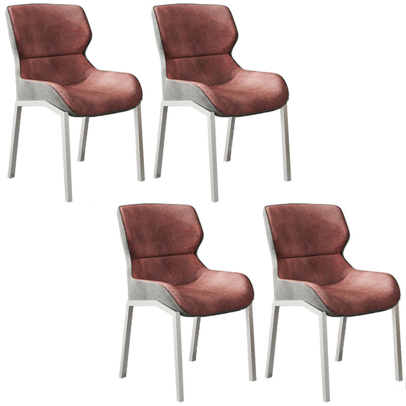 Modern Style Kitchen Metal Dining Chairs Wingback Dining Arm Side Chairs Dark Red 4 Piece Set Clearhalo ' kitchen&dining_furn' 'Dining Chairs' 'Dining Tables & Seating' 'dining_chair' 'furn' 'furn_dining_chair' 'Furniture' 'furniture_dining_chair' 'Kitchen & Dining Furniture' 'kitchen' 4492230