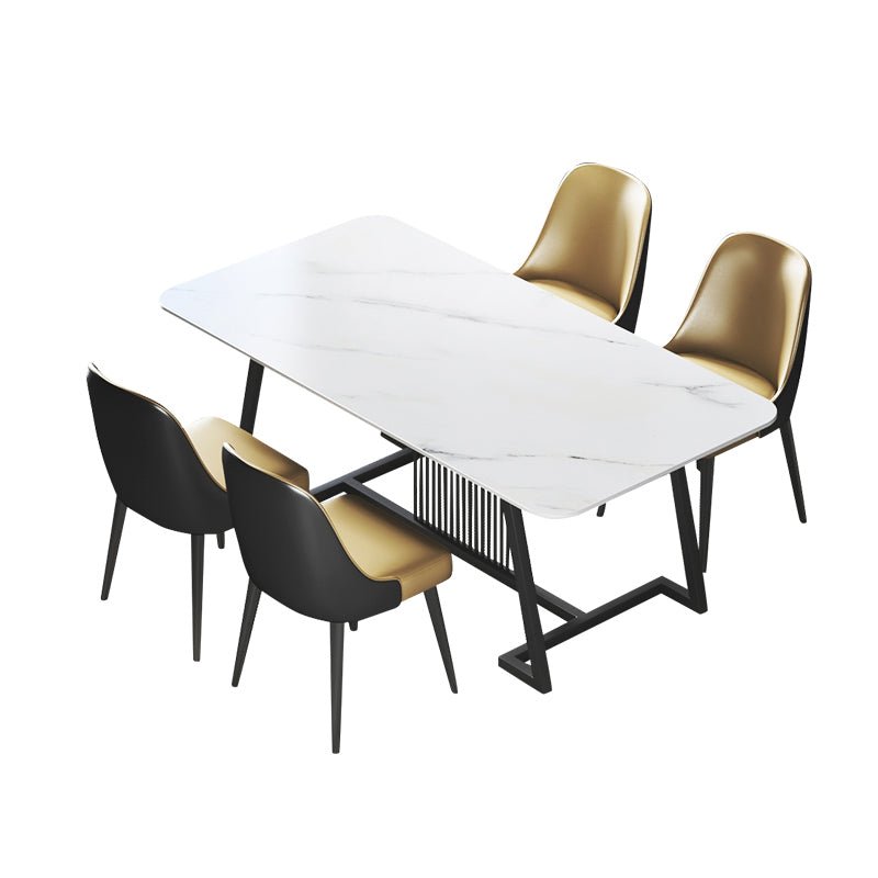 Modern 1/2/5/7 Pieces Dining Set Sintered Stone Rectangle Dining Table with Chairs 5 Pieces: Table, 4 Chairs Clearhalo 'Dining Room Sets' 'Dining Tables & Seating' 'dining_room_set' 'furn' 'furn_dining_room_set' 'Furniture' 'furniture_dining_room_set' 'Kitchen & Dining Furniture' 'kitchen&dining_furn' 'kitchen' 4492296