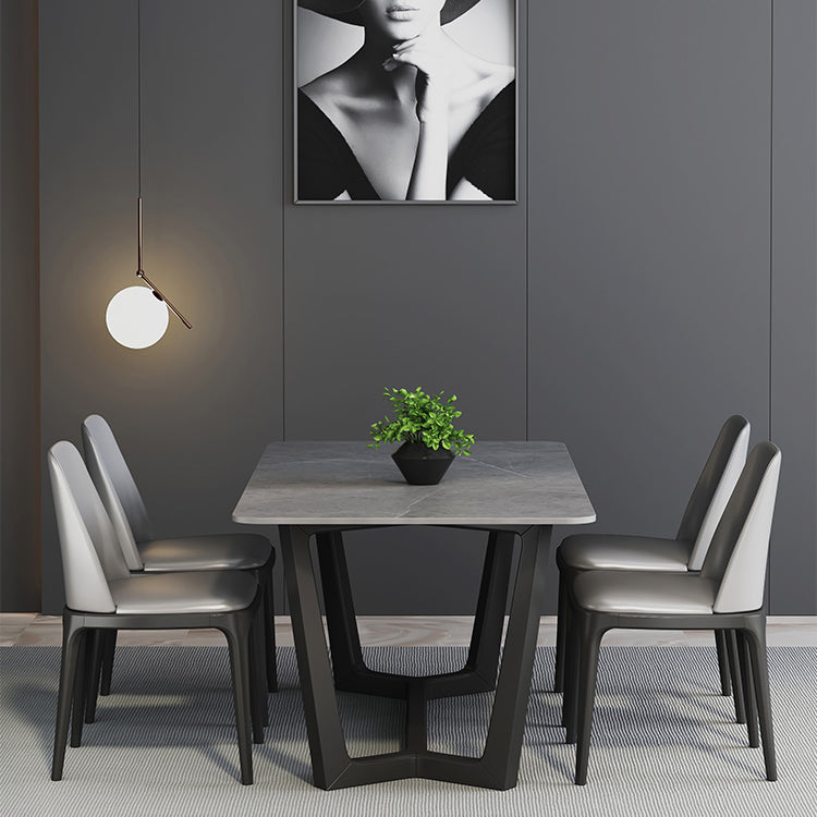 Modern 1/2/5/6/7 Pieces Dining Set Sintered Stone Dining Table with Leather Chairs 5 Pieces: Table, 4 Chairs Clearhalo 'Dining Room Sets' 'Dining Tables & Seating' 'dining_room_set' 'furn' 'furn_dining_room_set' 'Furniture' 'furniture_dining_room_set' 'Kitchen & Dining Furniture' 'kitchen&dining_furn' 'kitchen' 4492320