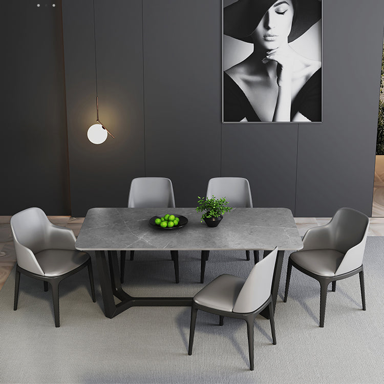 Modern 1/2/5/6/7 Pieces Dining Set Sintered Stone Dining Table with Leather Chairs 6 Pieces: Table, 5 Chairs Clearhalo 'Dining Room Sets' 'Dining Tables & Seating' 'dining_room_set' 'furn' 'furn_dining_room_set' 'Furniture' 'furniture_dining_room_set' 'Kitchen & Dining Furniture' 'kitchen&dining_furn' 'kitchen' 4492323