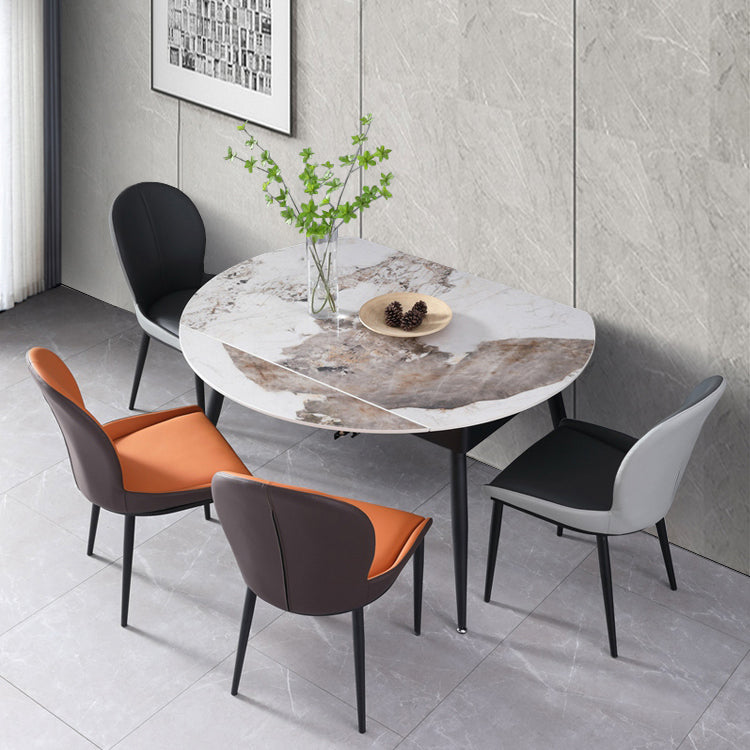 Contemporary 1/5/6/7 Pieces Dining Set Round Dining Room Table Set 5 Pieces: Table, 2 Orange+2 Grey Chairs Clearhalo 'Dining Room Sets' 'Dining Tables & Seating' 'dining_room_set' 'furn' 'furn_dining_room_set' 'Furniture' 'furniture_dining_room_set' 'Kitchen & Dining Furniture' 'kitchen&dining_furn' 'kitchen' 4492347