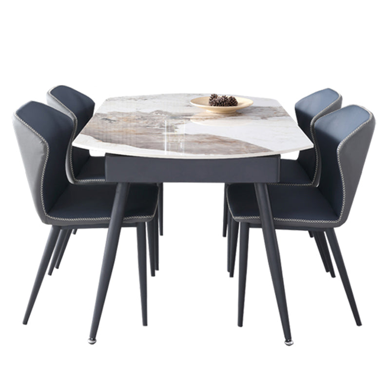 Contemporary 1/5/6/7 Pieces Dining Set Round Dining Room Table Set 5 Pieces: Table, 4 Blue Chairs Clearhalo 'Dining Room Sets' 'Dining Tables & Seating' 'dining_room_set' 'furn' 'furn_dining_room_set' 'Furniture' 'furniture_dining_room_set' 'Kitchen & Dining Furniture' 'kitchen&dining_furn' 'kitchen' 4492349