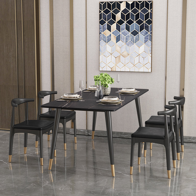 Nordic 1/4/5/7 Pieces Dining Set Sintered Stone Top Table with Leather Chairs Clearhalo 'Dining Room Sets' 'Dining Tables & Seating' 'dining_room_set' 'furn' 'furn_dining_room_set' 'Furniture' 'furniture_dining_room_set' 'Kitchen & Dining Furniture' 'kitchen&dining_furn' 'kitchen' 4492402