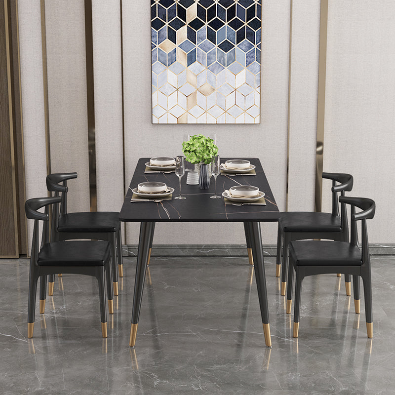 Nordic 1/4/5/7 Pieces Dining Set Sintered Stone Top Table with Leather Chairs Clearhalo 'Dining Room Sets' 'Dining Tables & Seating' 'dining_room_set' 'furn' 'furn_dining_room_set' 'Furniture' 'furniture_dining_room_set' 'Kitchen & Dining Furniture' 'kitchen&dining_furn' 'kitchen' 4492404