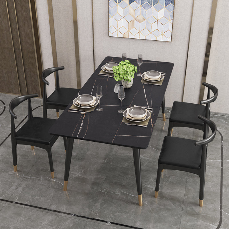 Nordic 1/4/5/7 Pieces Dining Set Sintered Stone Top Table with Leather Chairs 5 Pieces: Table, 4 Chairs Clearhalo 'Dining Room Sets' 'Dining Tables & Seating' 'dining_room_set' 'furn' 'furn_dining_room_set' 'Furniture' 'furniture_dining_room_set' 'Kitchen & Dining Furniture' 'kitchen&dining_furn' 'kitchen' 4492406