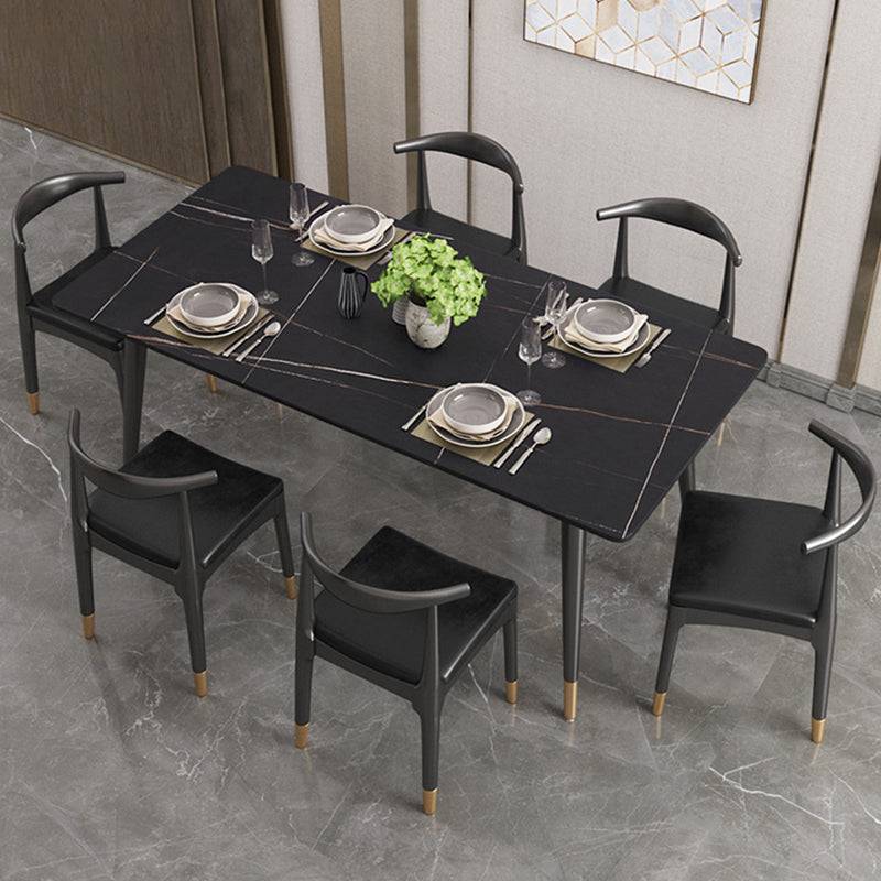 Nordic 1/4/5/7 Pieces Dining Set Sintered Stone Top Table with Leather Chairs Clearhalo 'Dining Room Sets' 'Dining Tables & Seating' 'dining_room_set' 'furn' 'furn_dining_room_set' 'Furniture' 'furniture_dining_room_set' 'Kitchen & Dining Furniture' 'kitchen&dining_furn' 'kitchen' 4492413