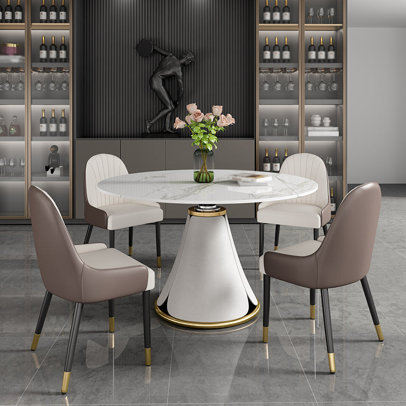 Contemporary 1/4/5/7 Pieces Dining Set Round Dining Table Set with Pedestal Base 5 Pieces: Table, 4 Chairs Clearhalo 'Dining Room Sets' 'Dining Tables & Seating' 'dining_room_set' 'furn' 'furn_dining_room_set' 'Furniture' 'furniture_dining_room_set' 'Kitchen & Dining Furniture' 'kitchen&dining_furn' 'kitchen' 4492426
