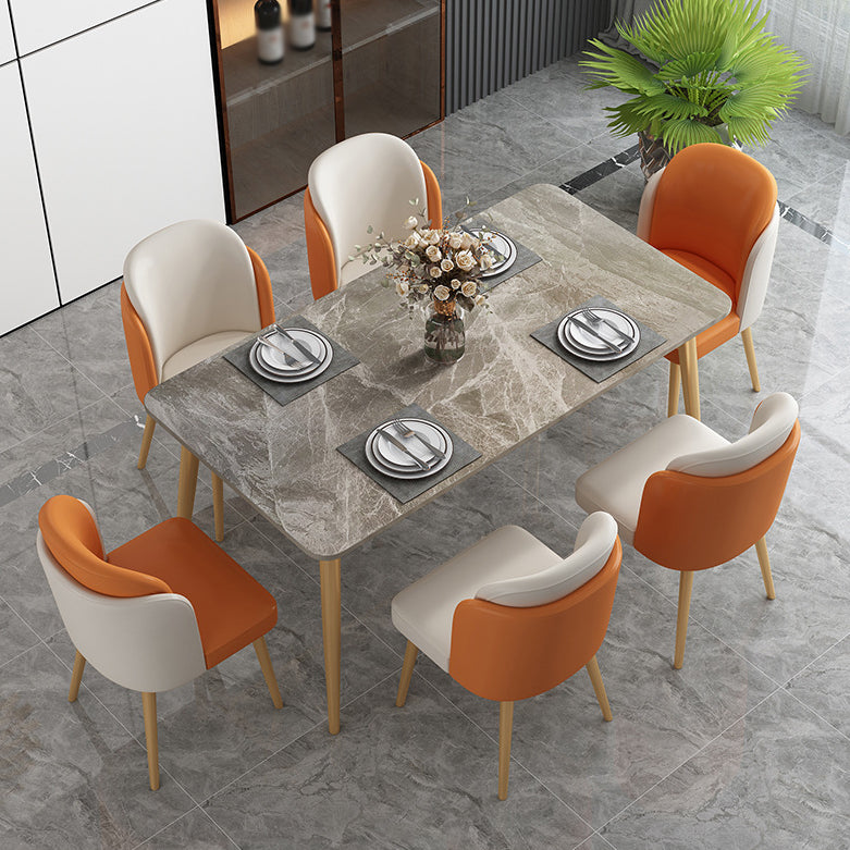 1/2/7 Pcs Metal Glam Dining Room Set with Rectangle Table Dinette Set 7 Pieces: Table, 4 White+2 Orange Chairs Clearhalo 'Dining Room Sets' 'Dining Tables & Seating' 'dining_room_set' 'Furniture' 'furniture_dining_room_set' 'Kitchen & Dining Furniture' 'kitchen&dining_furn' 'kitchen' 4492437