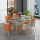 1/2/7 Pcs Metal Glam Dining Room Set with Rectangle Table Dinette Set 7 Pieces: Table, 4 Orange+2 White Chairs Clearhalo 'Dining Room Sets' 'Dining Tables & Seating' 'dining_room_set' 'Furniture' 'furniture_dining_room_set' 'Kitchen & Dining Furniture' 'kitchen&dining_furn' 'kitchen' 4492440