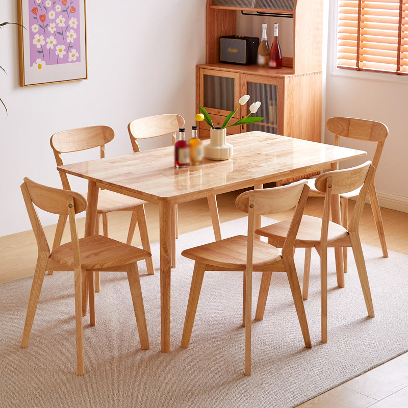 Modern 1/4/5/7 Pieces Rectangle Dining Set Solid Wood Dining Table with Chairs 7 Pieces: Table, 6 Light Wood Chairs Clearhalo 'Dining Room Sets' 'Dining Tables & Seating' 'dining_room_set' 'furn' 'furn_dining_room_set' 'Furniture' 'furniture_dining_room_set' 'Kitchen & Dining Furniture' 'kitchen&dining_furn' 'kitchen' 4492554