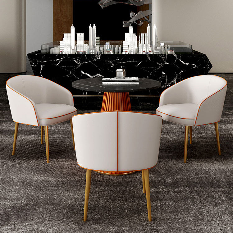 1/3/4/5 Pcs Metal Modern Dining Room Set with Round Table and Metal Base Dining Set 4 Pieces: Black Table, 3 Orange Chairs Clearhalo 'Dining Room Sets' 'Dining Tables & Seating' 'dining_room_set' 'furn' 'furn_dining_room_set' 'Furniture' 'furniture_dining_room_set' 'Kitchen & Dining Furniture' 'kitchen&dining_furn' 'kitchen' 4492616