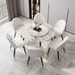 1/4/7 Pcs Metal Modern Dining Room Set with Round Table and Metal Base Dining Set 7 Pieces: White-Gold Table, 6 White Chairs Clearhalo 'Dining Room Sets' 'Dining Tables & Seating' 'dining_room_set' 'furn' 'furn_dining_room_set' 'Furniture' 'furniture_dining_room_set' 'Kitchen & Dining Furniture' 'kitchen&dining_furn' 'kitchen' 4492661