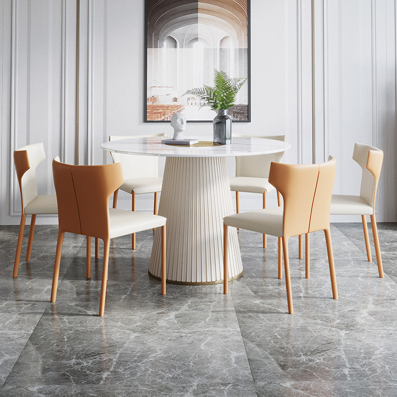 Modern 1/3/4/7 Pieces Round Dining Set Sintered Stone Dining Table with Leather Chairs Clearhalo 'Dining Room Sets' 'Dining Tables & Seating' 'dining_room_set' 'furn' 'furn_dining_room_set' 'Furniture' 'furniture_dining_room_set' 'Kitchen & Dining Furniture' 'kitchen&dining_furn' 'kitchen' 4492702