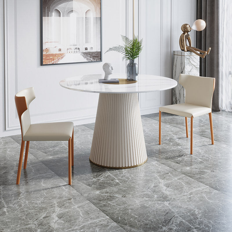 Modern 1/3/4/7 Pieces Round Dining Set Sintered Stone Dining Table with Leather Chairs 3 Pieces: Table, 2 Chairs Clearhalo 'Dining Room Sets' 'Dining Tables & Seating' 'dining_room_set' 'furn' 'furn_dining_room_set' 'Furniture' 'furniture_dining_room_set' 'Kitchen & Dining Furniture' 'kitchen&dining_furn' 'kitchen' 4492703