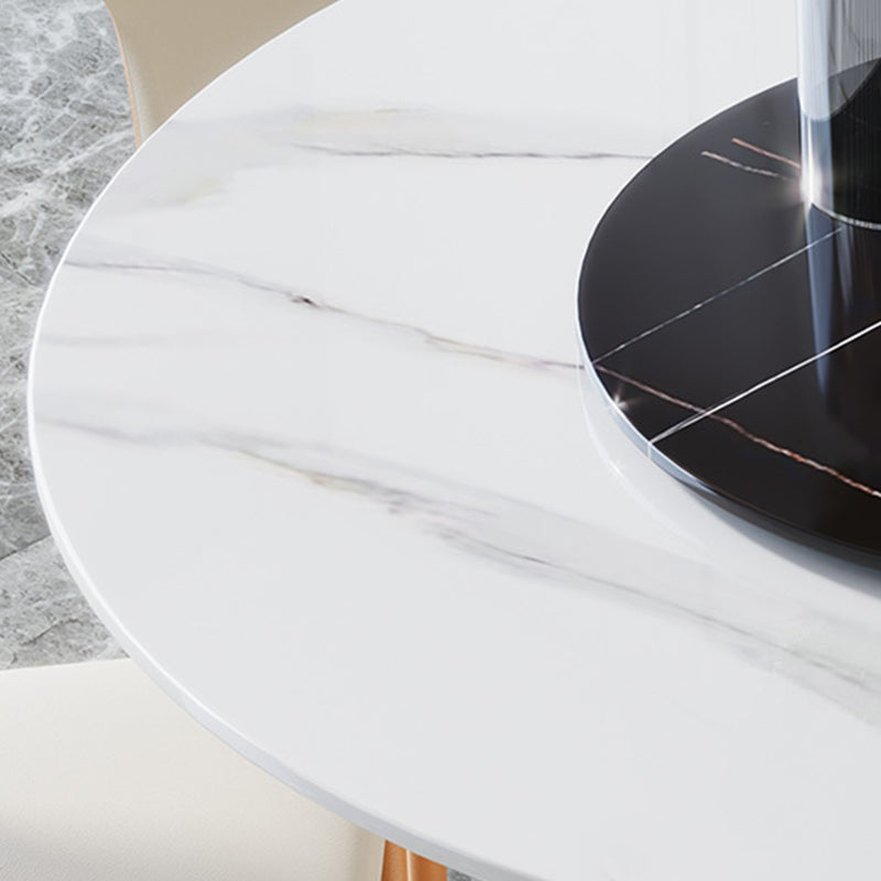 Modern 1/3/4/7 Pieces Round Dining Set Sintered Stone Dining Table with Leather Chairs Clearhalo 'Dining Room Sets' 'Dining Tables & Seating' 'dining_room_set' 'furn' 'furn_dining_room_set' 'Furniture' 'furniture_dining_room_set' 'Kitchen & Dining Furniture' 'kitchen&dining_furn' 'kitchen' 4492707